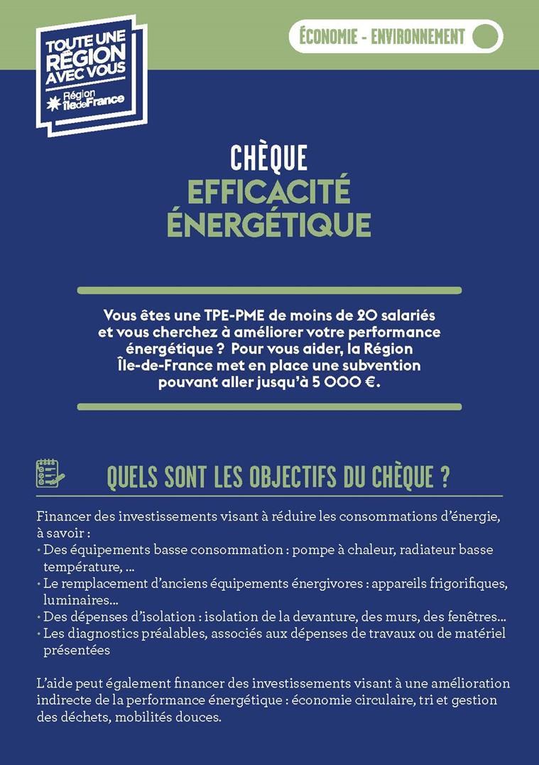 CHEQUE EFFICACITE ENERGETIQUE